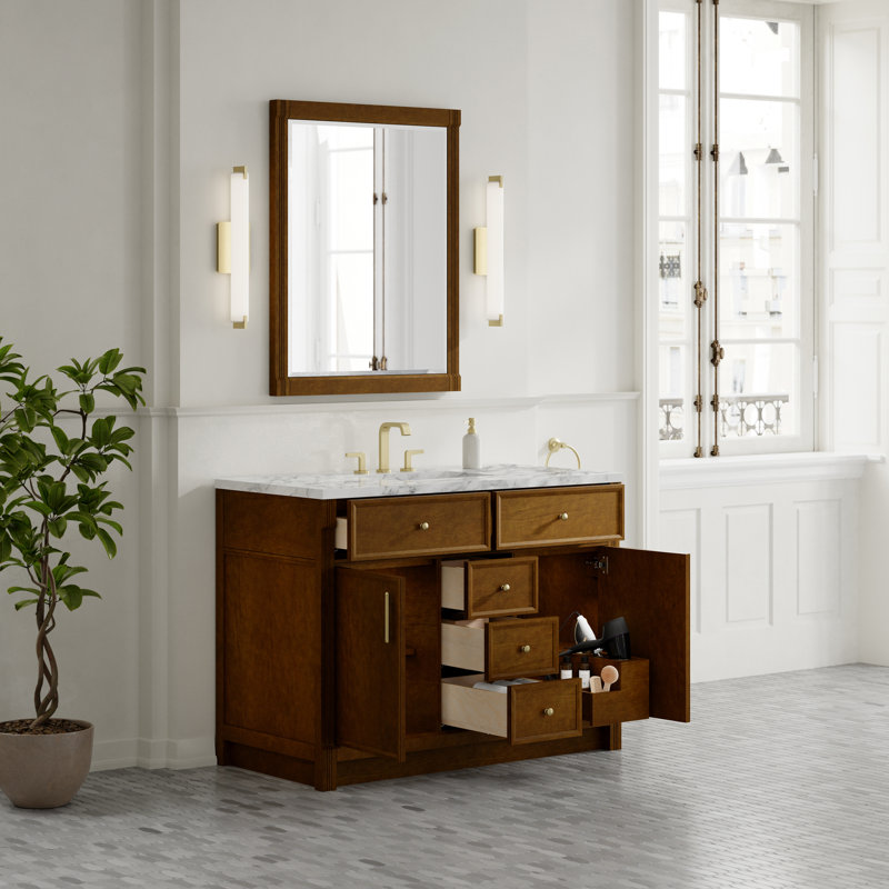 Bellshire Single Vanity, Honey Oak, 48", Carrara Marble