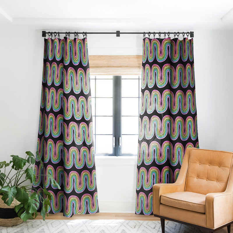 Schatzi Brown Rainbow Wave Black 1pc Blackout Window Curtain Panel