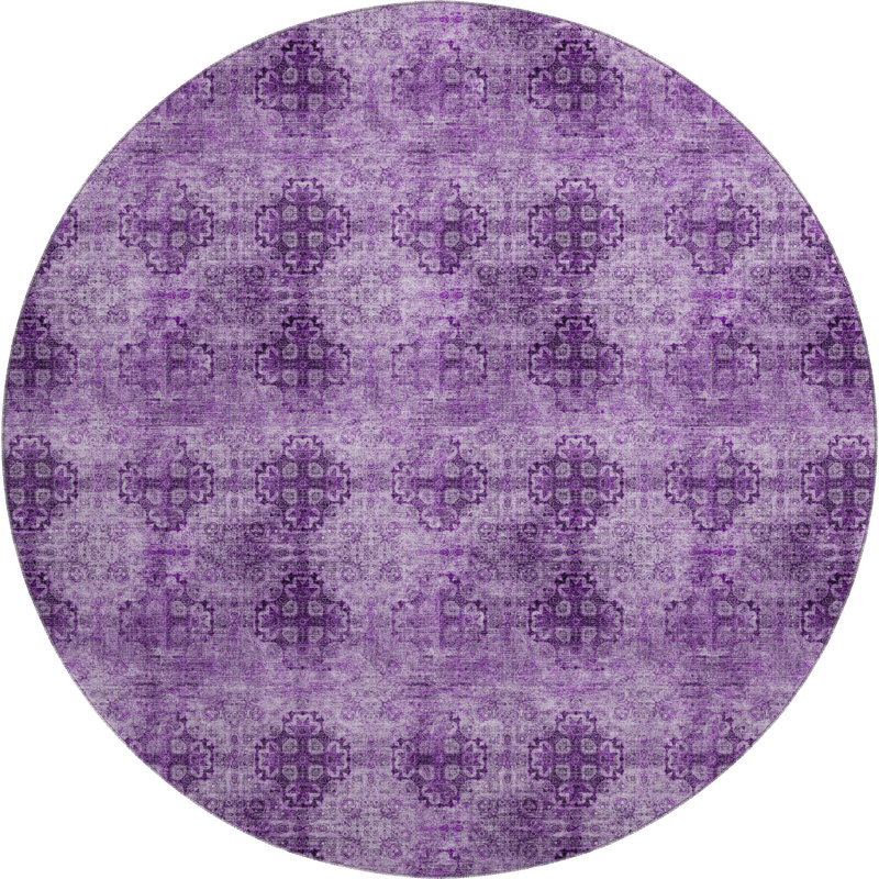 Premium Machine Washable Cerrito AMF557 Eggplant Rug, Round 8'
