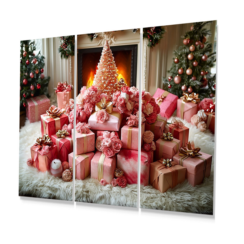 Ensemble de salon de Noël rose et rouge, Métal métal, H 32 po x l 48 po x P 1 po