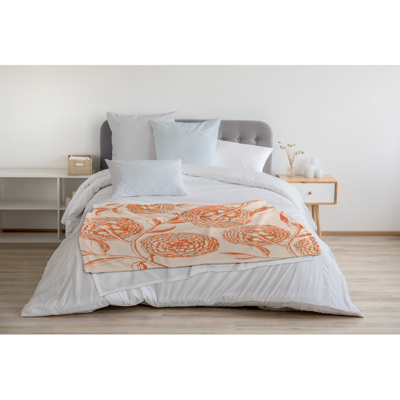 Couverture polaire fleurs antiques, Orange, L 60 po x L 80 po
