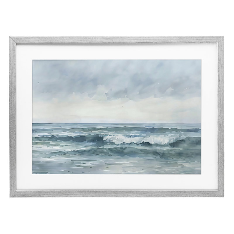 Dramatic Moody Shore, reproduction encadrée sous verre, design par LSR Design Studio, H 17 po x l 23 po, Cadre de ferme gris