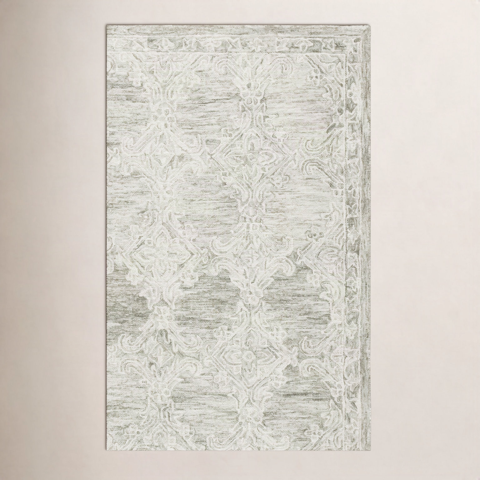 Hand-Tufted Wool Damask Rug, Rectangle 5' x 8'