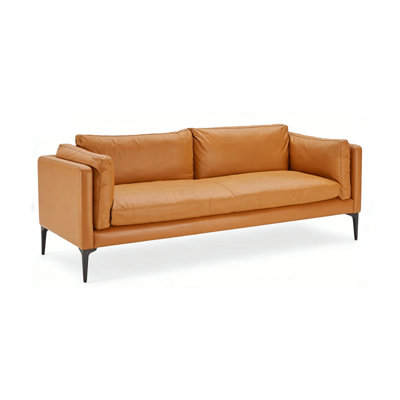 Causeuse coussin orange en cuir véritable