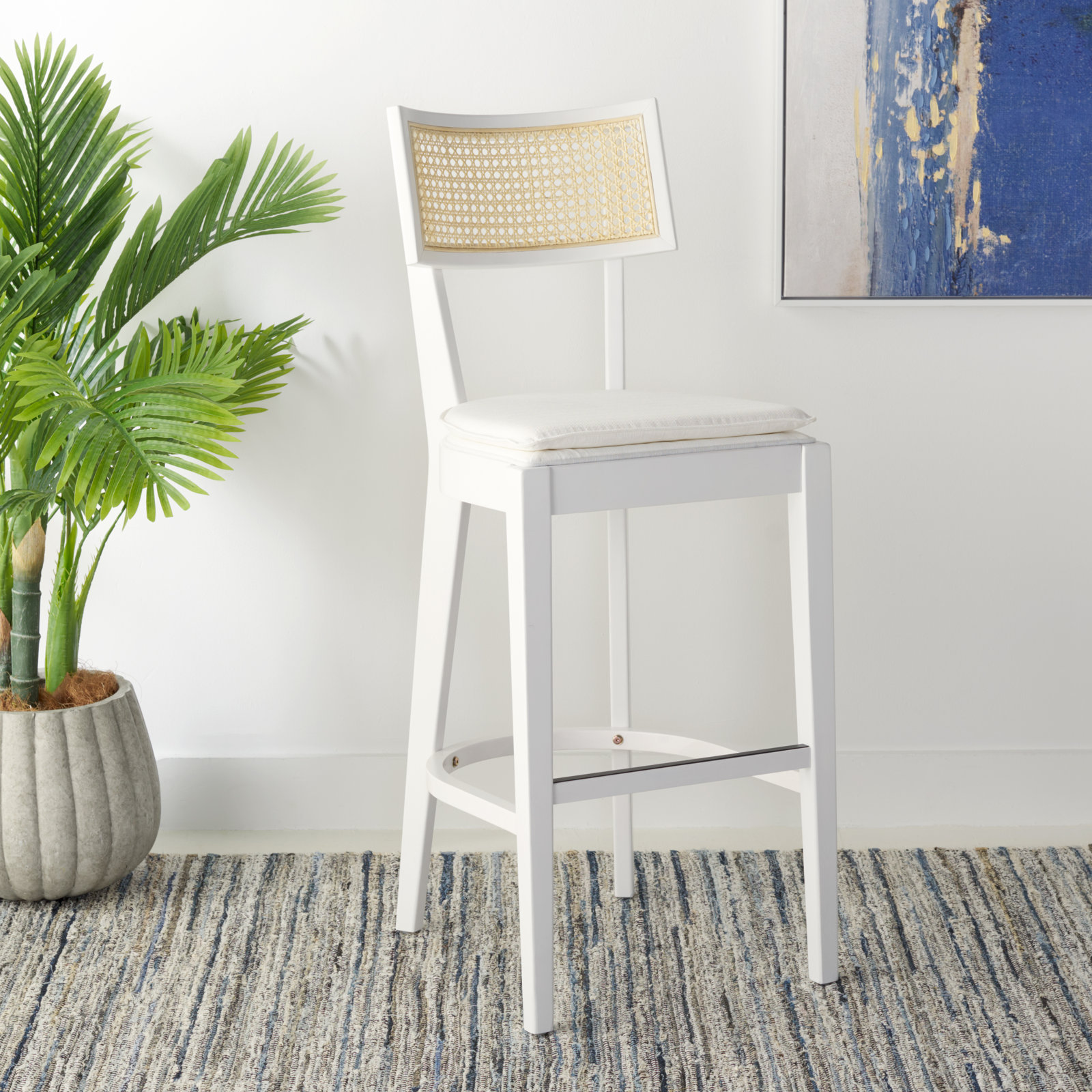 Tarrington Cane Stool, Bar Stool (30.5" Seat Height), Natural/White