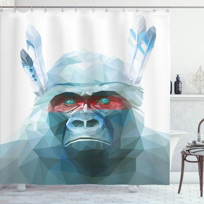 Rideau de douche simple à motif géométrique en forme de gorilla avec plumes tribal digital Leola, H 70 po x l 69 po