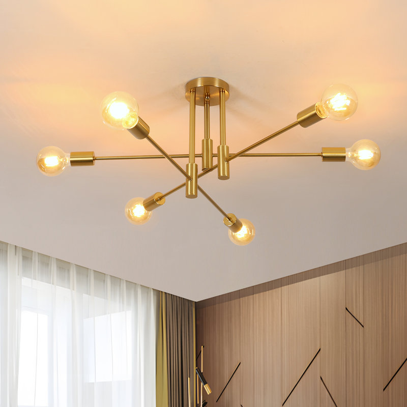Industrial 6-Light Retro Chandelier Lamps Ceiling Light For Bedroom Living Room Lamp, Gold