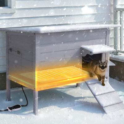 Heated Cat House Feral Kitty Shelter with Heater for Winter , Weatherproof Cat Condos Outdoor Indoor with Upgrade Insulated Liner for Cats Rabbit Bunnies Dogs