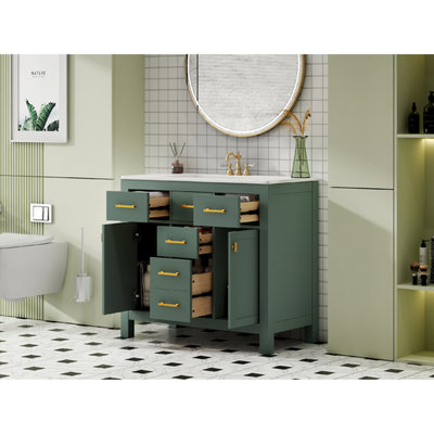Meuble-lavabo 36 po, lavabo en céramique, 2 armoires de style Shaker, 4 tiroirs d'extension, quincaillerie moderne de 36 po, lavabo, portes à fermeture douce, quincaillerie,