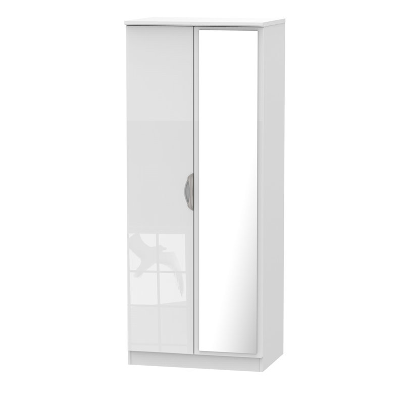 Ratley 2 Door Manufactured Wood Wardrobe, White Gloss, H183 x W74 x D53cm