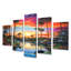 Coucher de soleil, oasis tropicale avec palmiers - ensemble d'art mural 5 pièces-833916110
