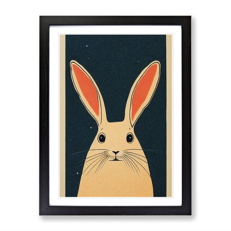 Rabbit Illustration - Single Picture Frame Print, Black, 64cm H x 46cm W x 2cm D