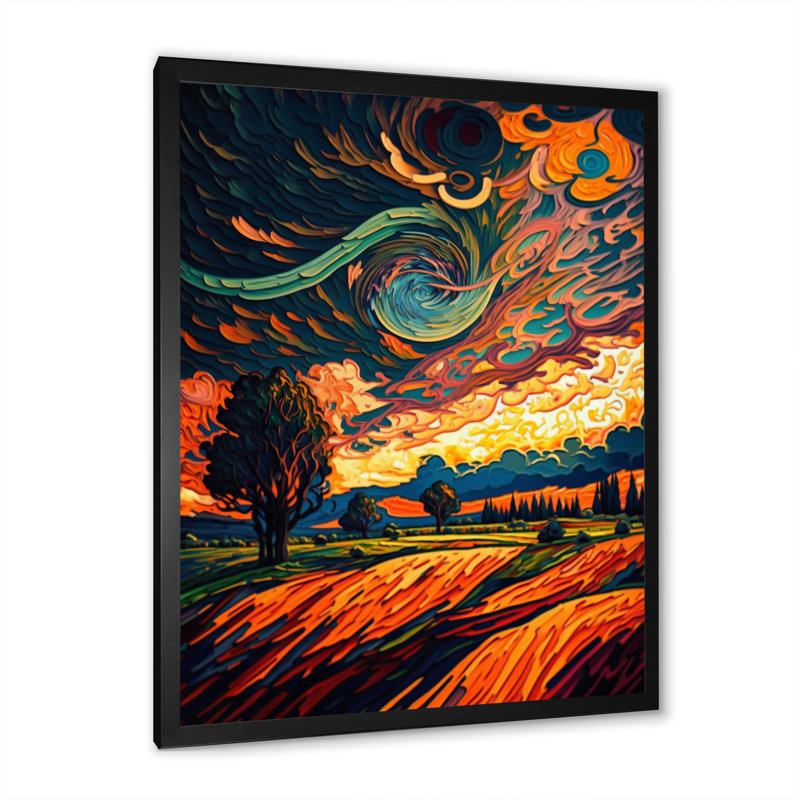 Energeric Clouds Over The Wheat Meadows, Cadre simple noir, H 40 po x l 30 po x P 1,5 po