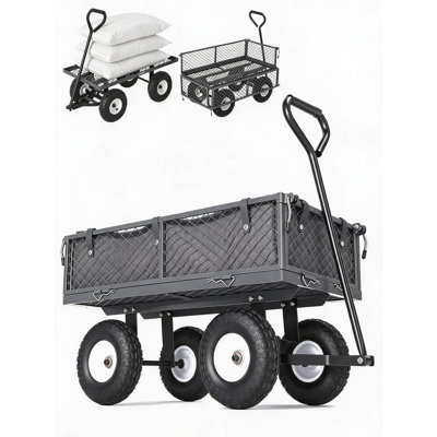 Chariot de jardin en acier de 181 kg (400 lb) – Côtés amovibles, pneus de 25 cm (10 po), rouge