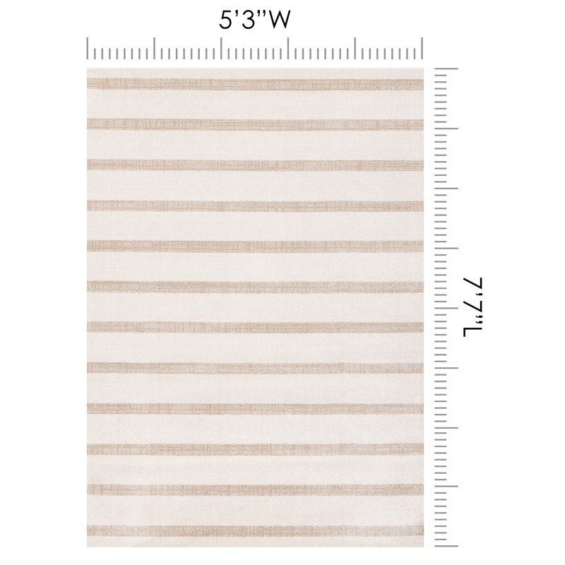 Wum Striped Machine Woven Polypropylene Area Rug in Beige/Cream, Rectangle 5'3" x 7'7"