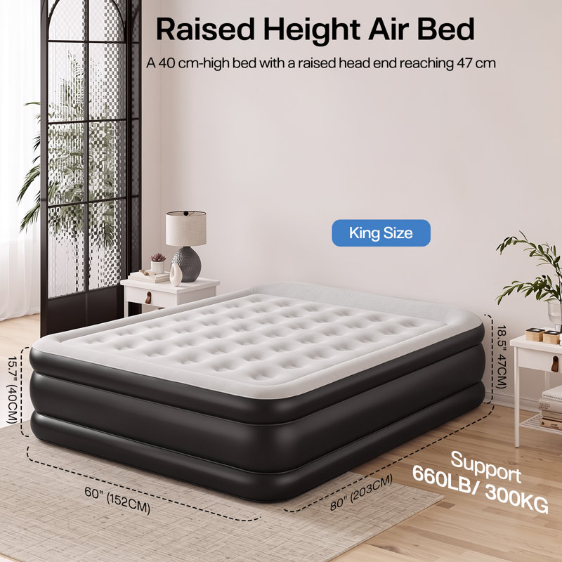 Air Bed with Built-in Electric Pump For Guest, Camping & Home Use - 203x152x47cm