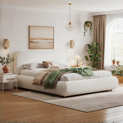 Aurelia Modern Bouclé Upholstered Platform Bed with Curved Headboard