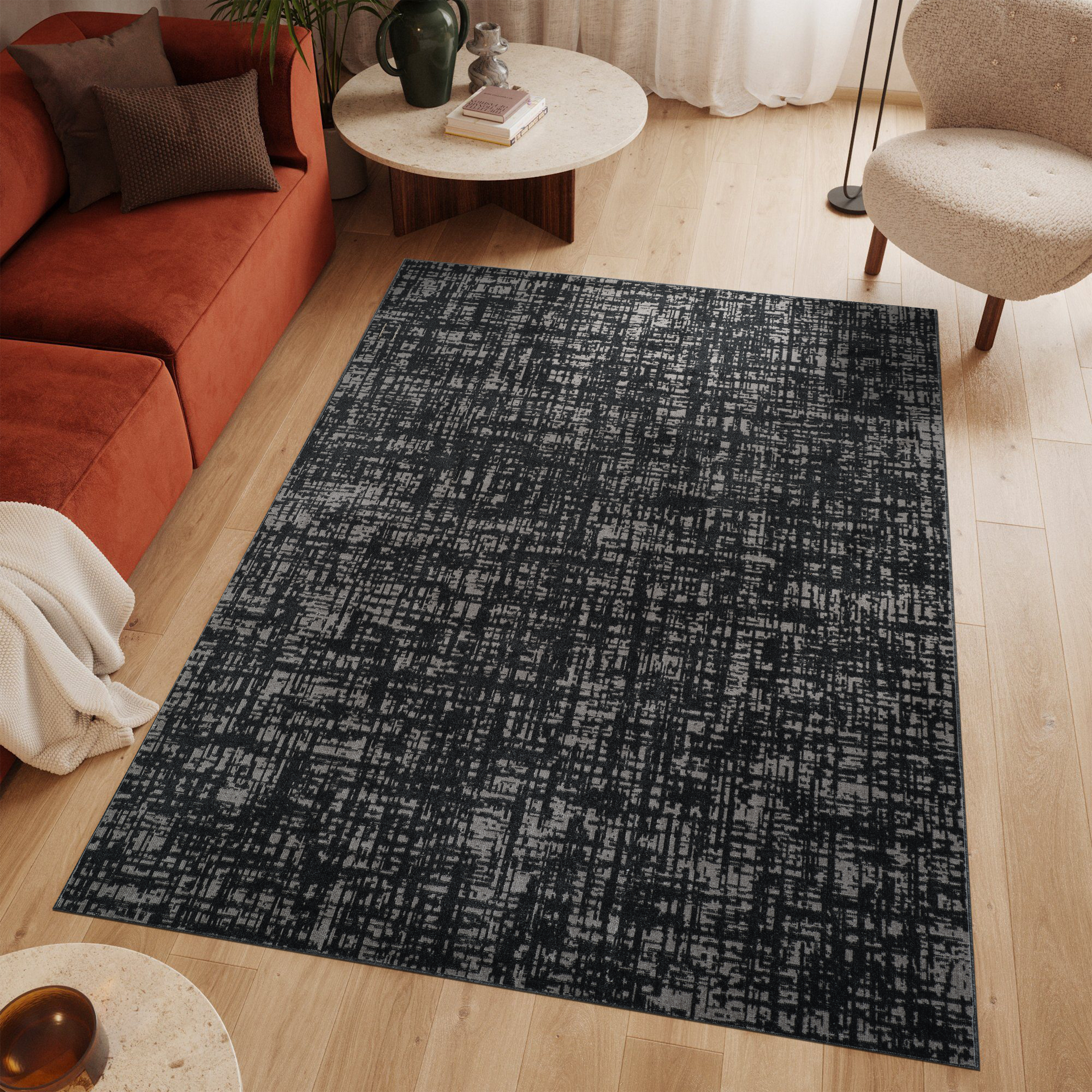 Machine Washable Frances Gray/Black Rug