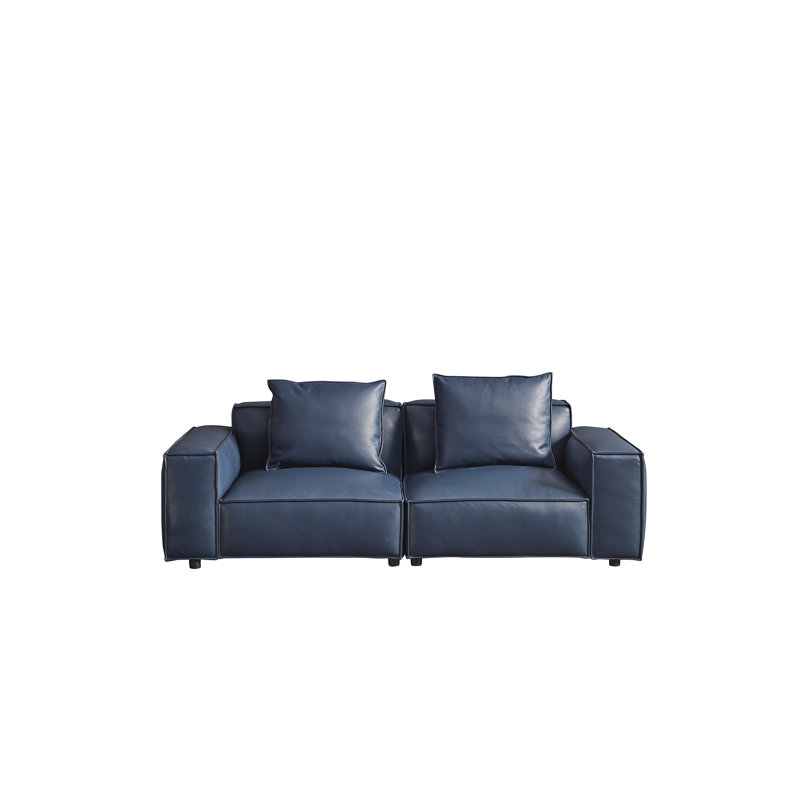 Causeuse en cuir EK8008, Cuir véritable bleu marine