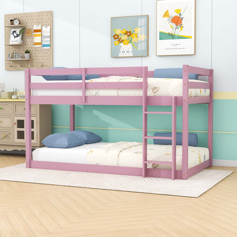 Lit superposé simple au-dessus d'un lit simple avec utilisation polyvalente et échelle, Rose