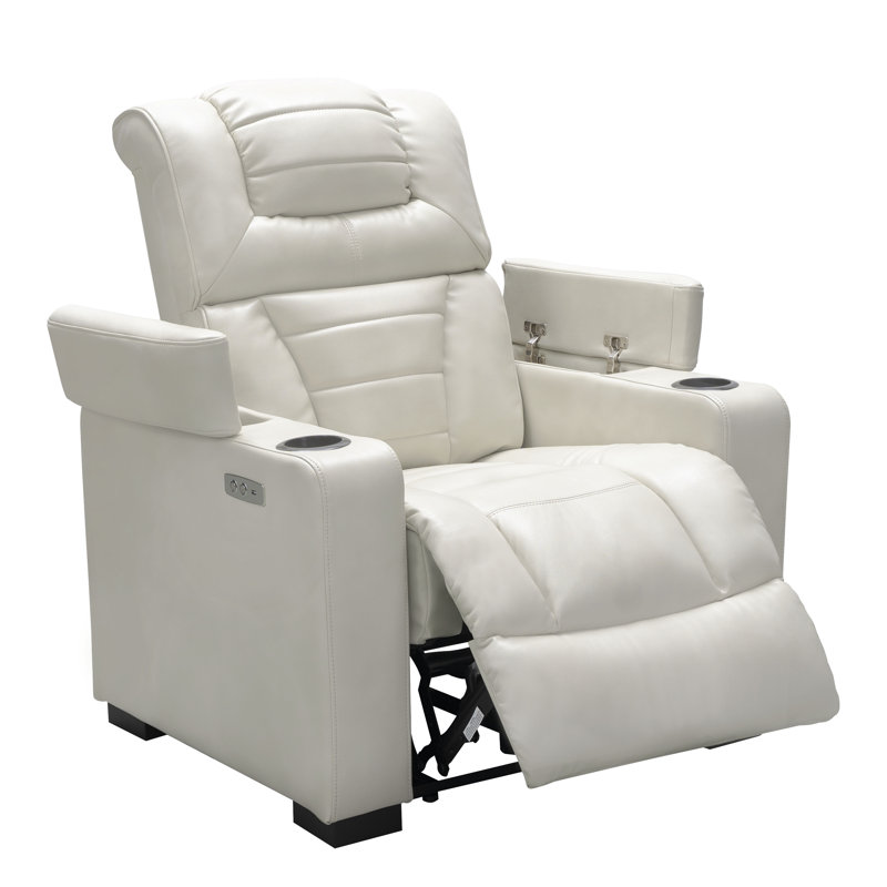 Faux Leather Power Recliner, Ivory Faux Leather