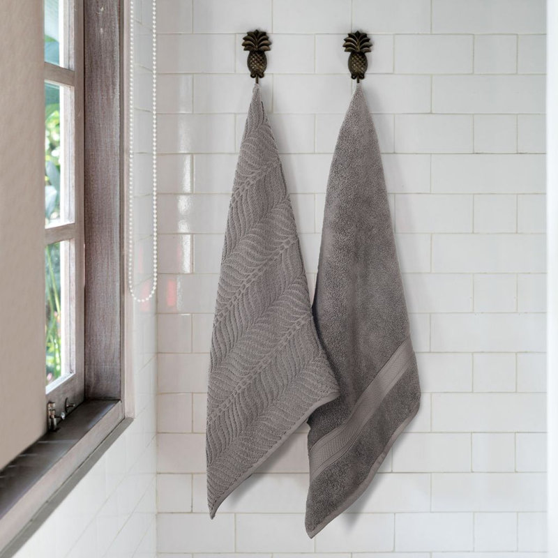Telemanus Chevron Zero Twist Solid and Jacquard Cotton Bath Sheet, Charcoal