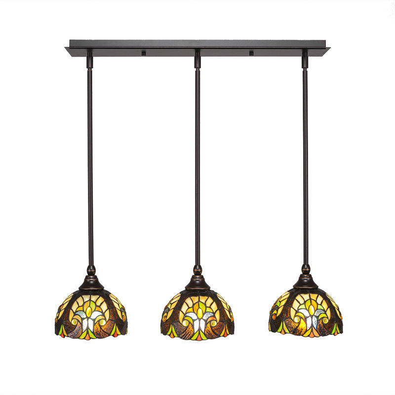 Luminaire suspendu linéaire sur pied 3 lumières avec verre d'art cyprès de 7 po, Granit foncé, Ivoire ivoire