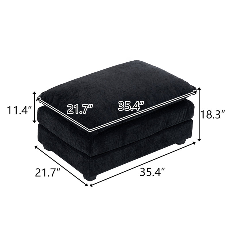 Double Layer Cushion Ottoman For Sofas, Black