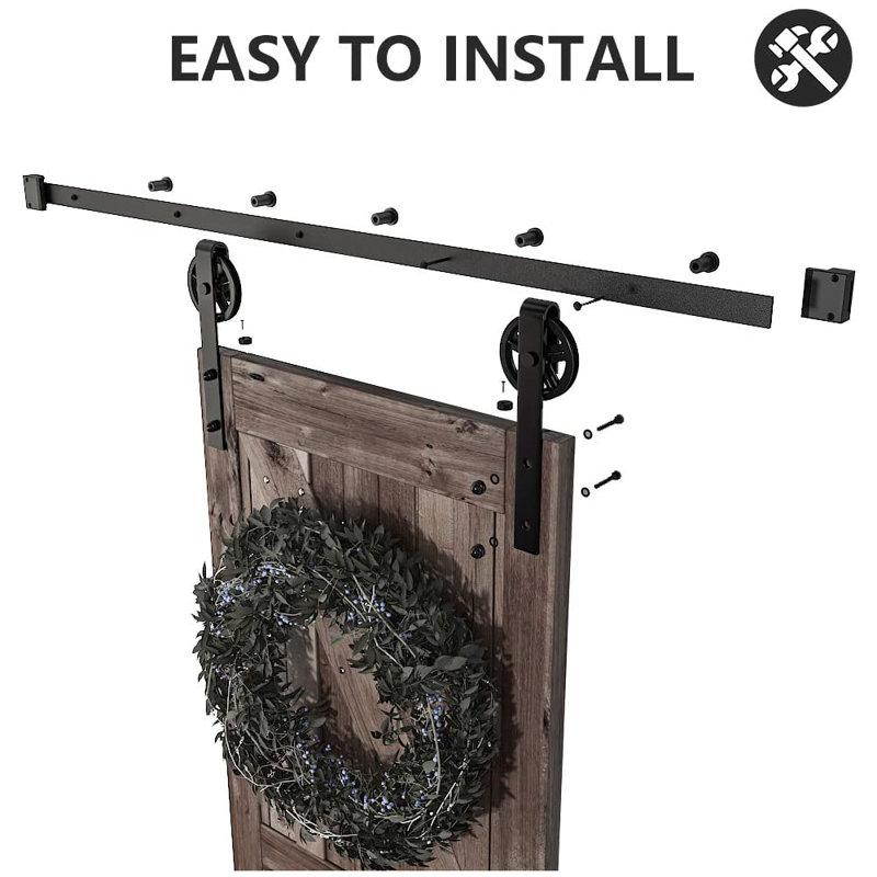 Matte Black Double Barn Door Hardware Kit with Spoke Wheel