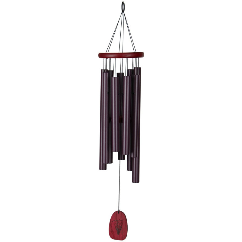 27" Burgundy and Purple Metal Wind Chime with Wooden Accents