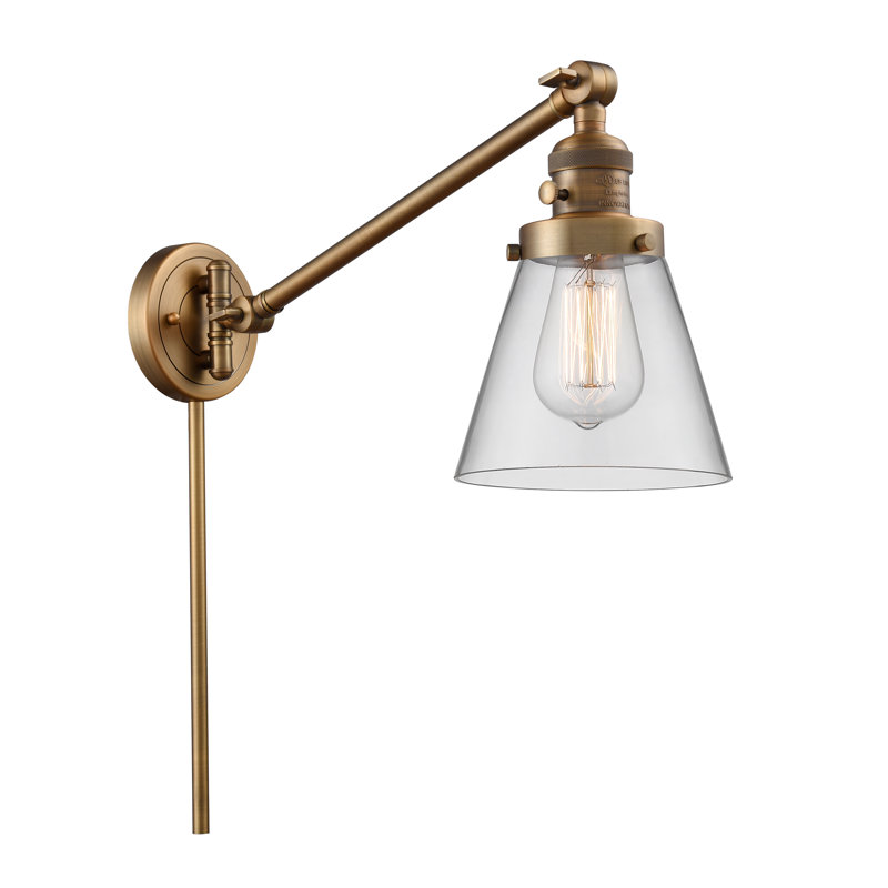 Pelkey Swing Arm Sconce, Clear, 3.5 Watt Vintage LED Bulb, Polished Nickel