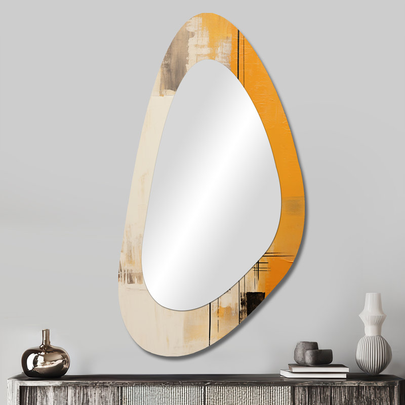 Perle dans le temps, or beige rétro - peinture abstraite, miroir décoratif de forme unique, miroir mural asymétrique moderne, impression d'art en métal