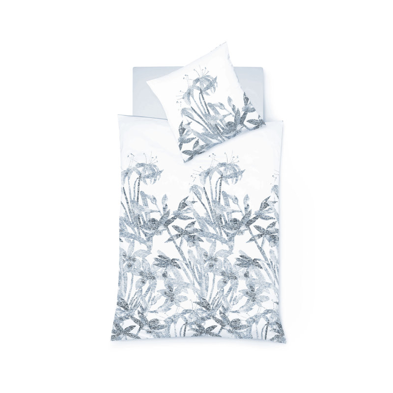 Leinen Cassis 92 TC Reversible Duvet Cover Set, Blue, Double - 2 Pillowcases (80 x 80 cm)