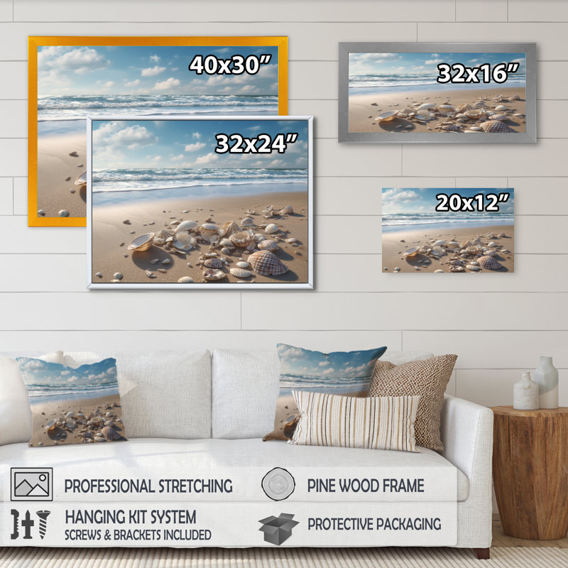Seaside Seashell Treasures III - impression, H 24 po x l 32 po x P 1 po, Cadre flottant doré