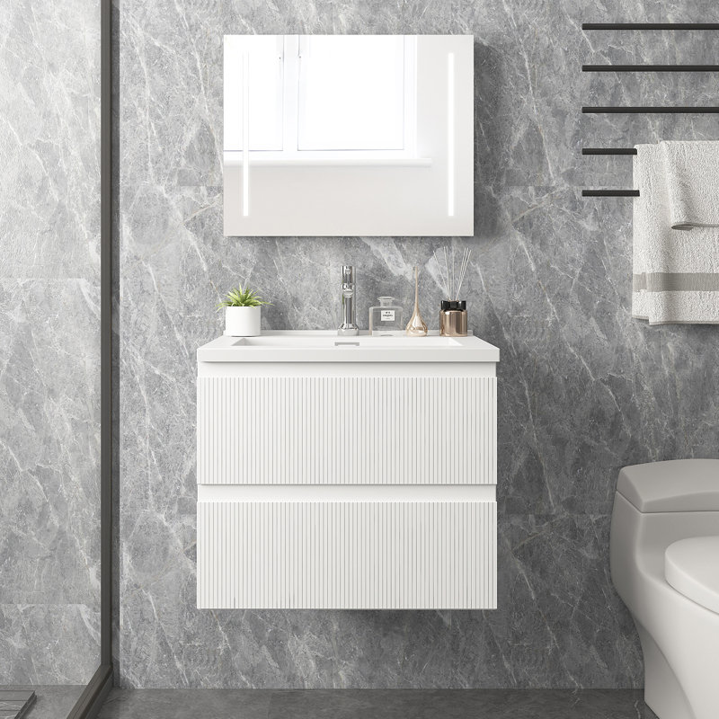 Vanity Cabinet With Sink And Double Drawers, White