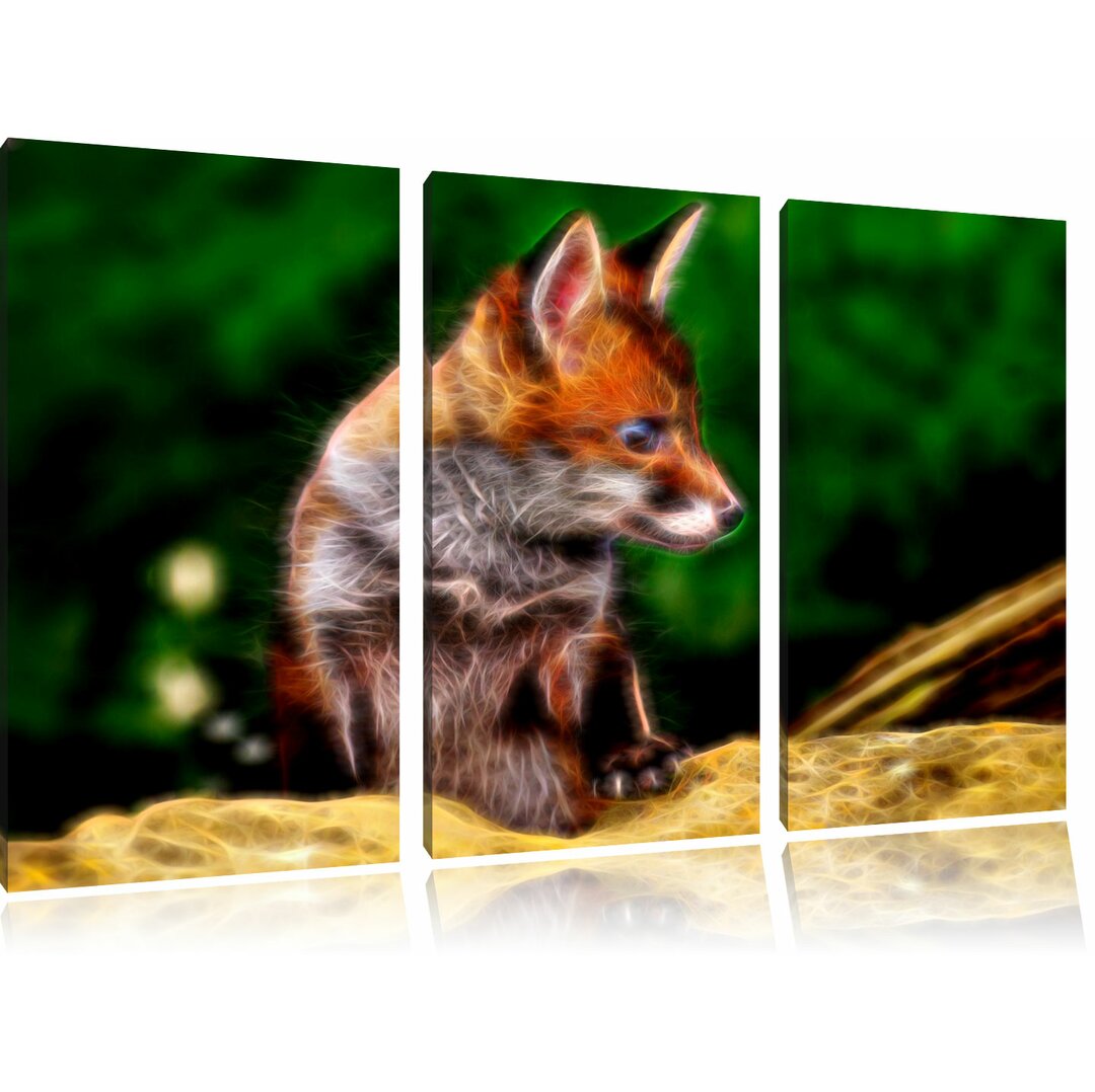 3-tlg. Leinwandbilder-Set „Junger Fuchs“, Grafikdruck