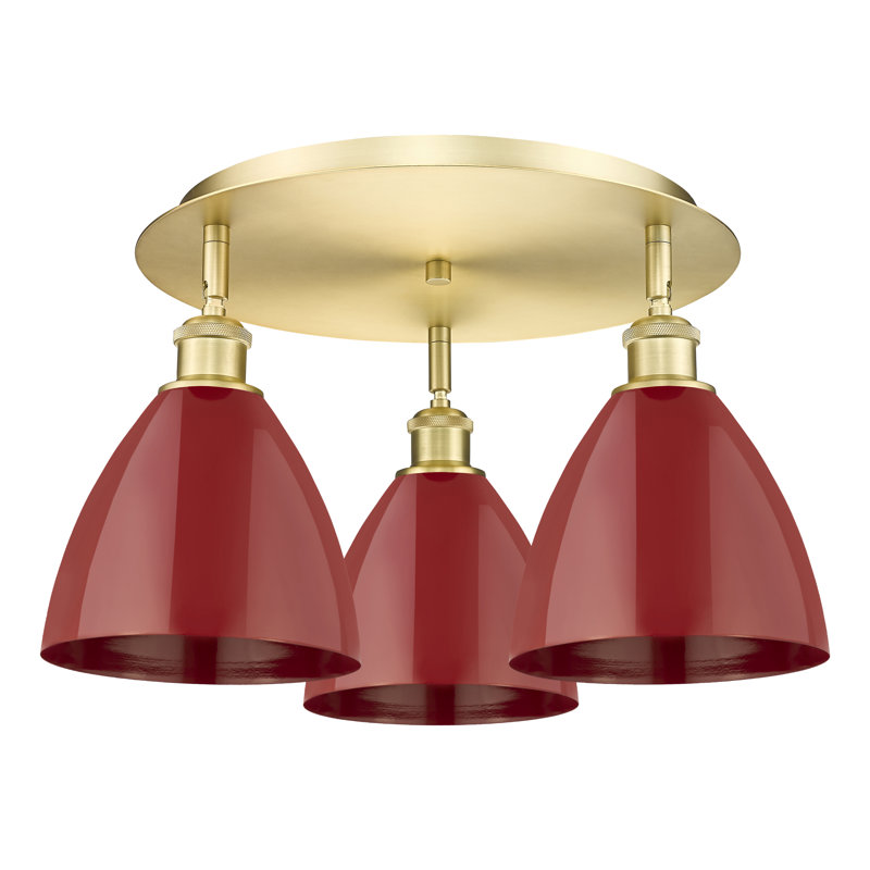 Plafonnier encastré 3 lumières 7,5 po Allare, Or satiné, Rouge