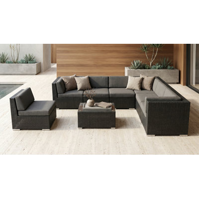 Ensemble de conversation en osier pour 7 personnes avec coussins Billyjo Wicker