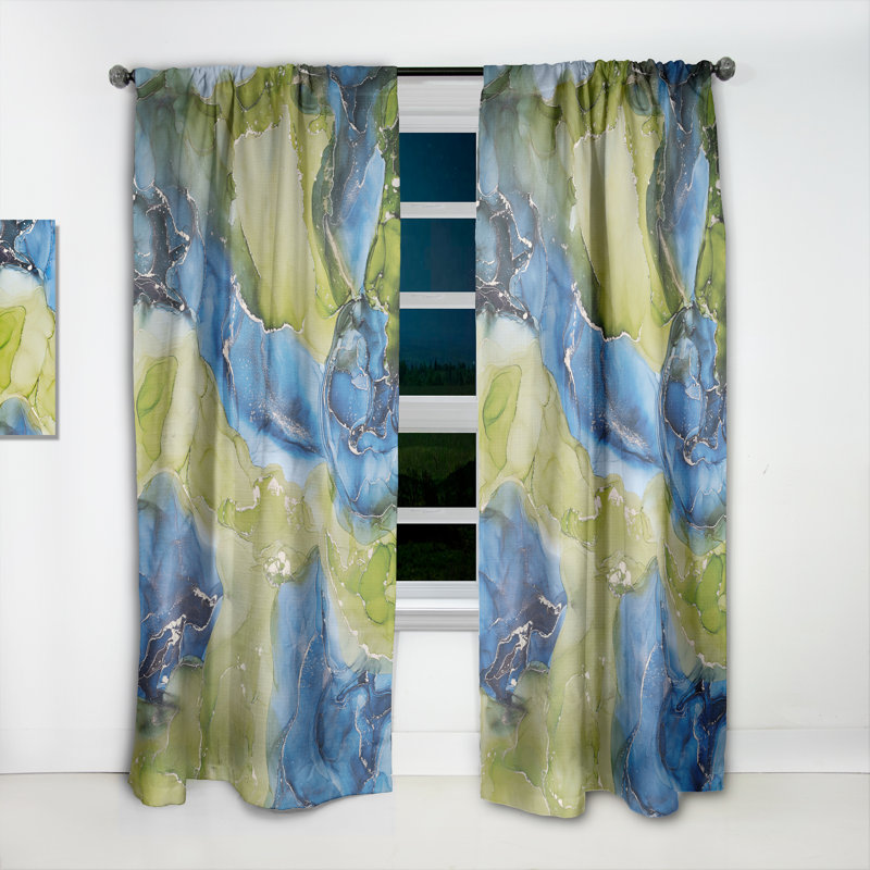 Bleu et vert, art abstrait fluide de luxe - rideau en velours moderne - obscurcissant - 1 panneau