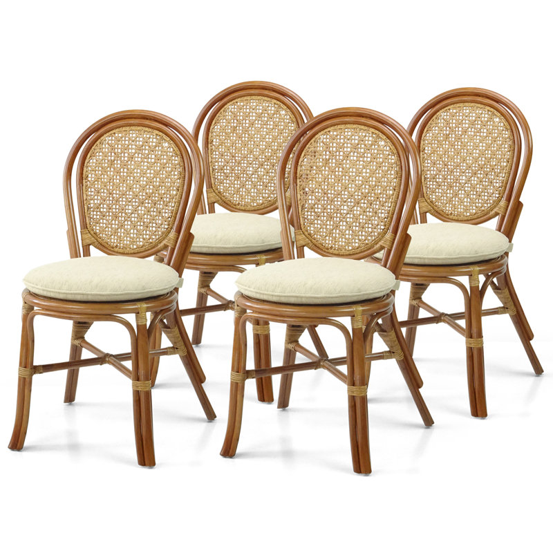 Chaise d'appoint Darle Denver Dining en rotin naturel tressé à la main avec coussin crème, 2, Colonial
