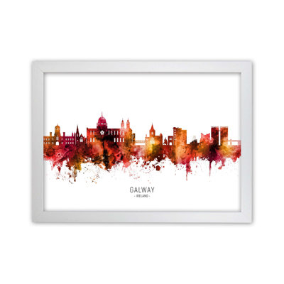 Galway Ireland Skyline Red City Name by Michael Tompsett - 1 Piece Wall Art