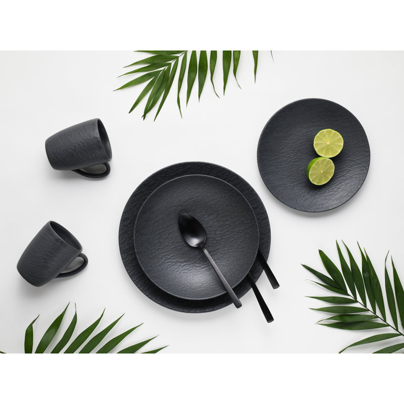 Creatable 20539, Slate Black Collection, 16 Piece Dinnerware Set
