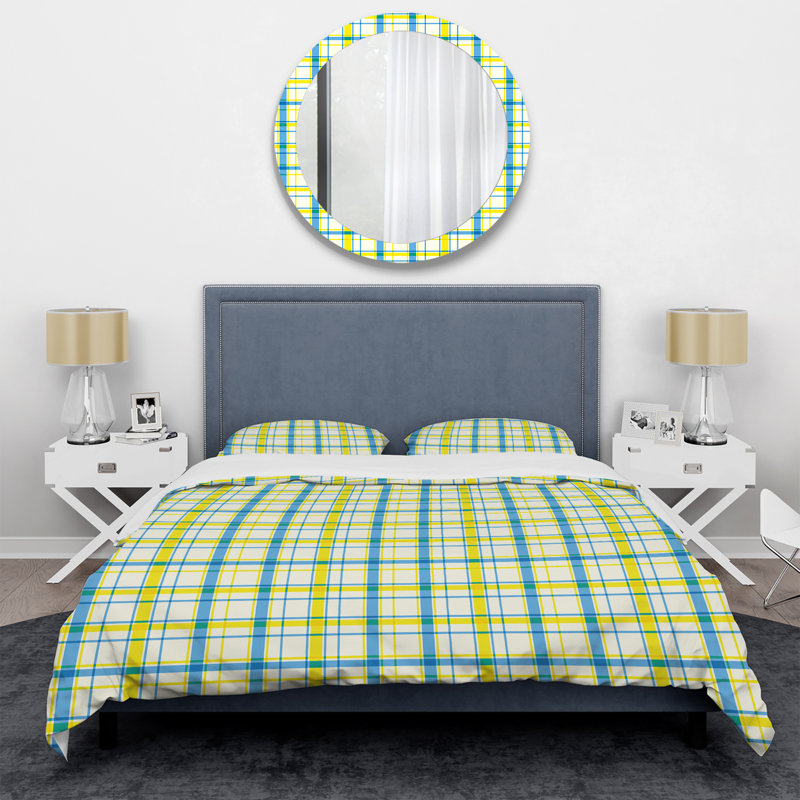 Tartan à carreaux bleu et vert - Ensemble de housse de couette abstrait - Microfibre de polyester