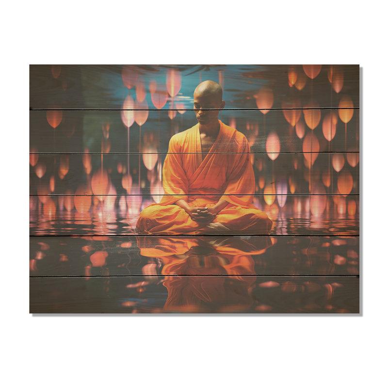 Vipassana Insight Meditation - Art mural sur bois de pin naturel, H 24 po x l 32 po