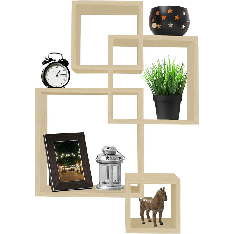 4 tablettes murales flottantes entrecroisées, solution de rangement décorative facile à assembler pour le salon, la chambre à coucher, le bureau et le stratifié en bois aggloméré durable
