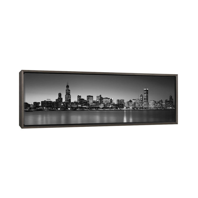 Dusk, Skyline, Chicago, Illinois, USA BW par - Reproduction de photo panoramique sur toile, H 24 po x l 72 po x P 1,5 po