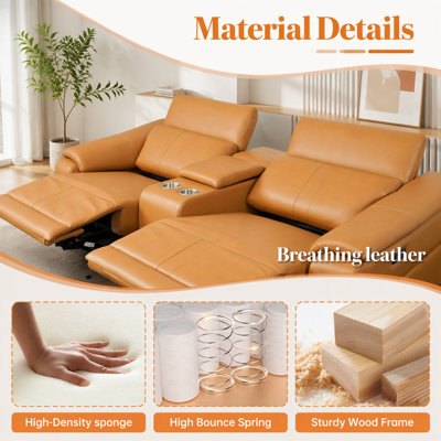 Power Recliner Sofa Set, Adjustable Headrest & Recline, Breathable Leather with Storage Console & USB Ports, Easy Assembly