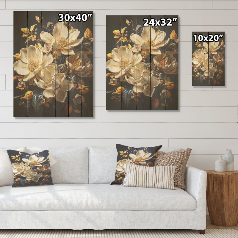 Majestic Magnolias I - Magnolias, art mural sur bois de pin naturel, H 40 po x l 30 po