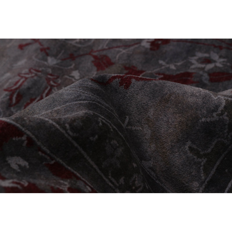 Tapis gris noué à la main unique 9 pi 0 po x 12 pi 0 po