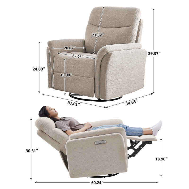 37" W Swivel Glider Dual-Power Recliner, Camel